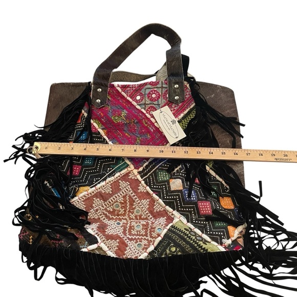 Muche et Muchette MultiColor Patchwork Pony Tote with Fringe NWT - Picture 6 of 12
